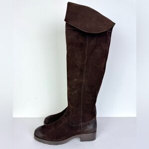 FRYE Chocolate Brown Suede Over the Knee Flat Boots Size 6 B NEW